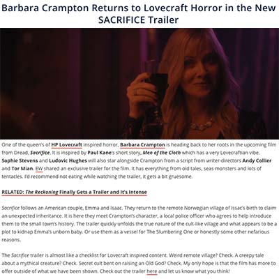 Barbara Crampton Returns to Lovecraft Horror in the New SACRIFICE Trailer